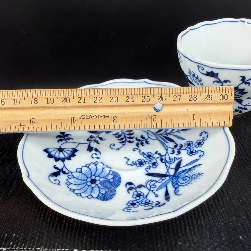 Blue Danube Tea Cup and Saucer Set‎ Blue Onion Floral Porcelain Scalloped Rim